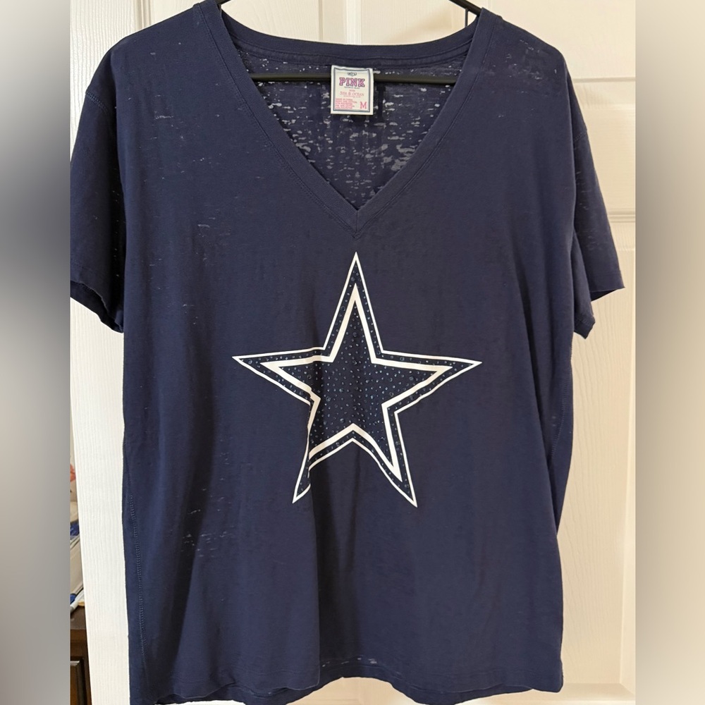 Women’s Dallas Cowboys V neck Shirt by PINK | navy